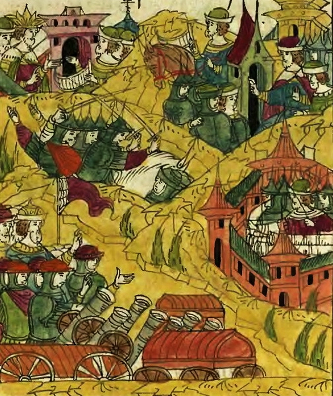 Ливонцы осаждают Ринген. Миниатюра из Лицевого свода