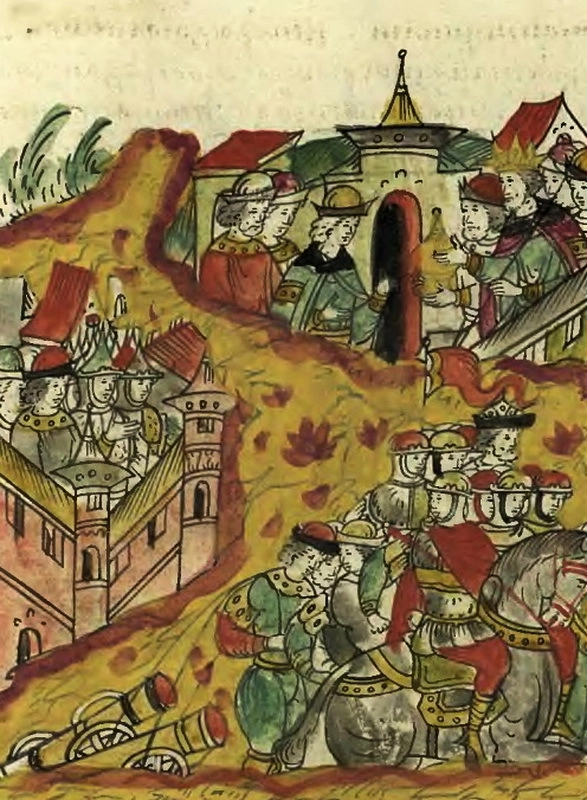 Отступление ливонцев от Лаиса. Миниатюра из Лицевого летописного свода