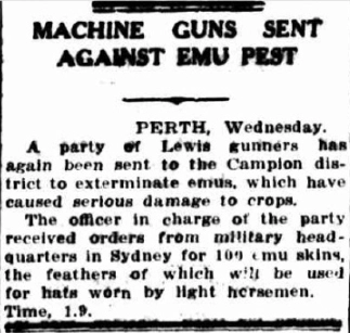 Сообщение в газете об отправке пулеметного расчета на Войну с эму