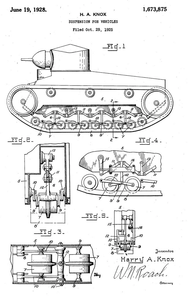 Патент на подвеску для танка, 1925 год. Вероятнее всего, именно так первоначально выглядел Light Tank T1