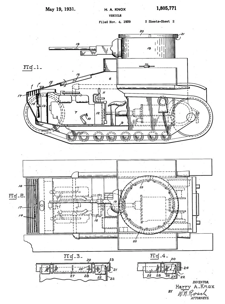 Патент на Light Tank T1E3. Фактически это означает, что данный танк разработан Ноксом, а James Cunningham Son & Co — лишь подрядчик