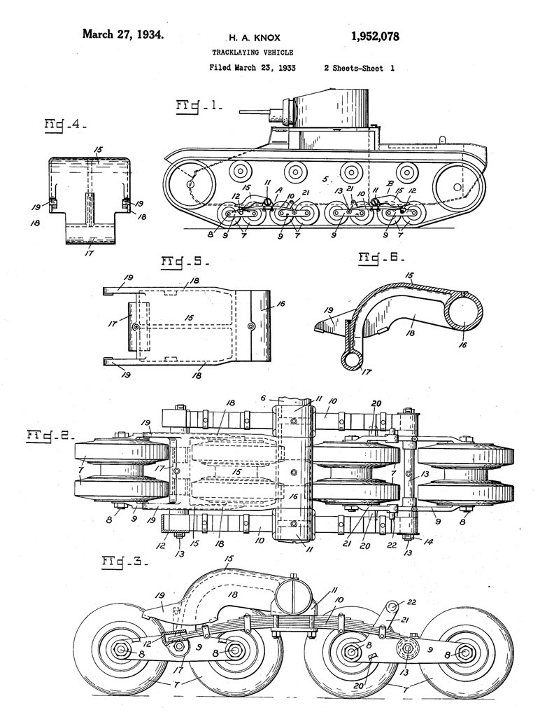 Из серии «а что, так можно было?» Мало того, что была скопирована общая компоновка Vickers Mk.E, его подвеску ещё и запатентовали (!)