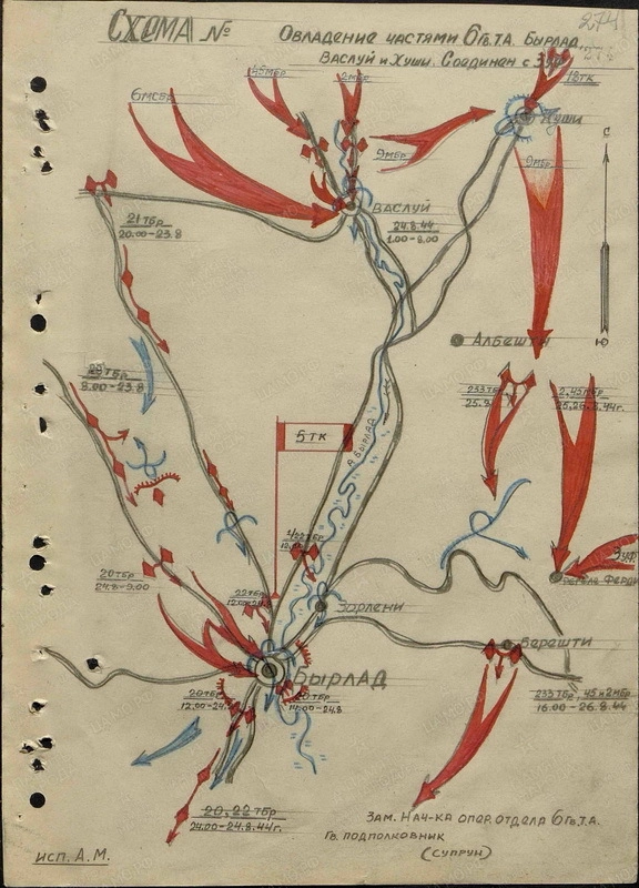 Схема овладения частями 6-й танковой армии городами Бырлад, Васлуй и Хуши. https://pamyat-naroda.ru