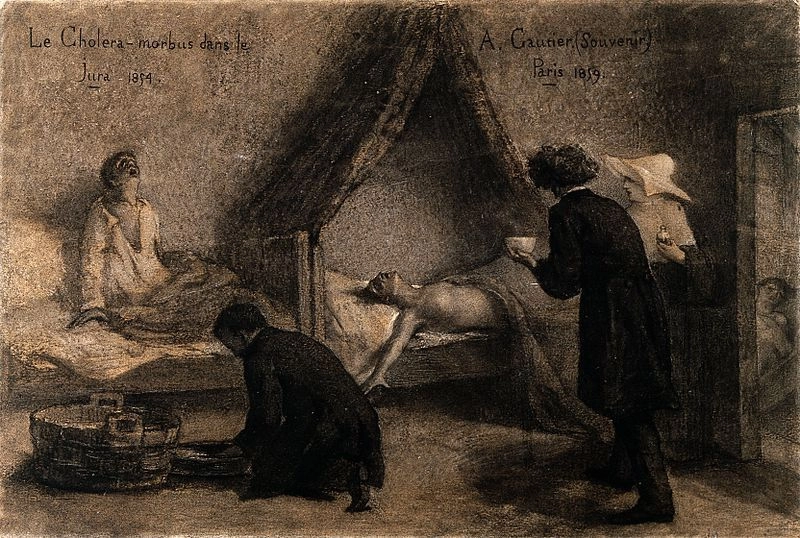 Пациенты, страдающие от холеры в Юре в 1854 году. Карандашный рисунок А. Готье, 1859.