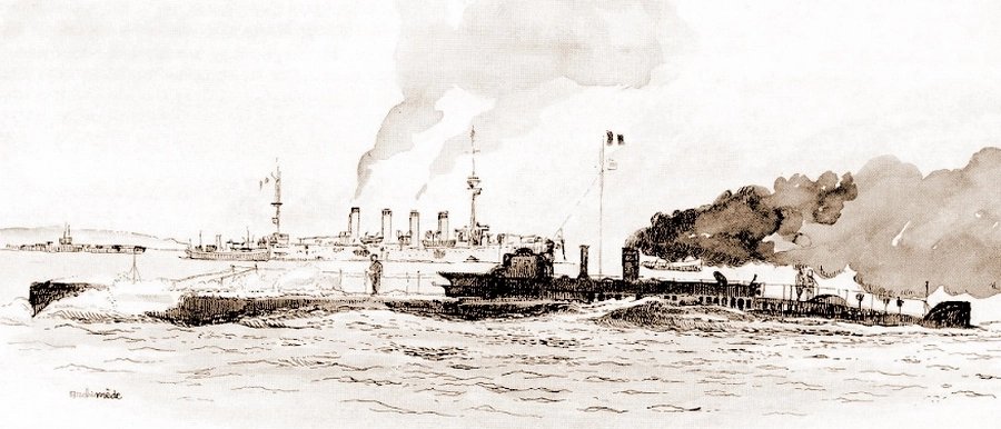 Прибытие «Архимеда» в Гарвич. Рисунок современника, французского военного врача Прибытие «Архимеда» в Гарвич. Рисунок современника, французского военного врача