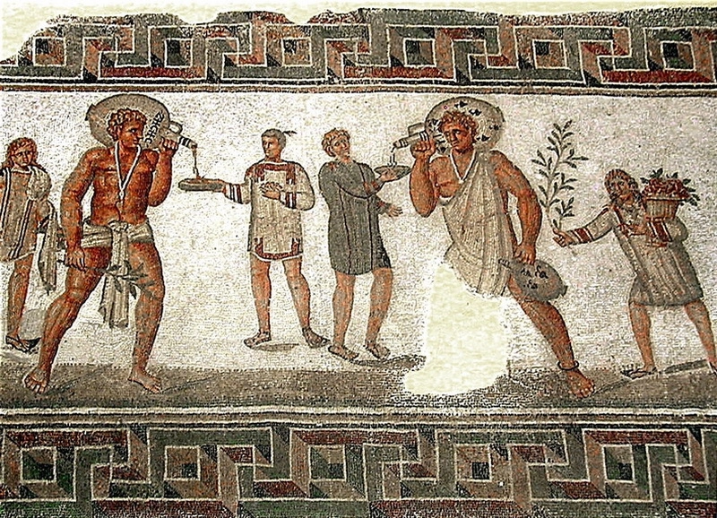 Римская мозаика III века с изображением рабов. Музей Бардо, Тунис.