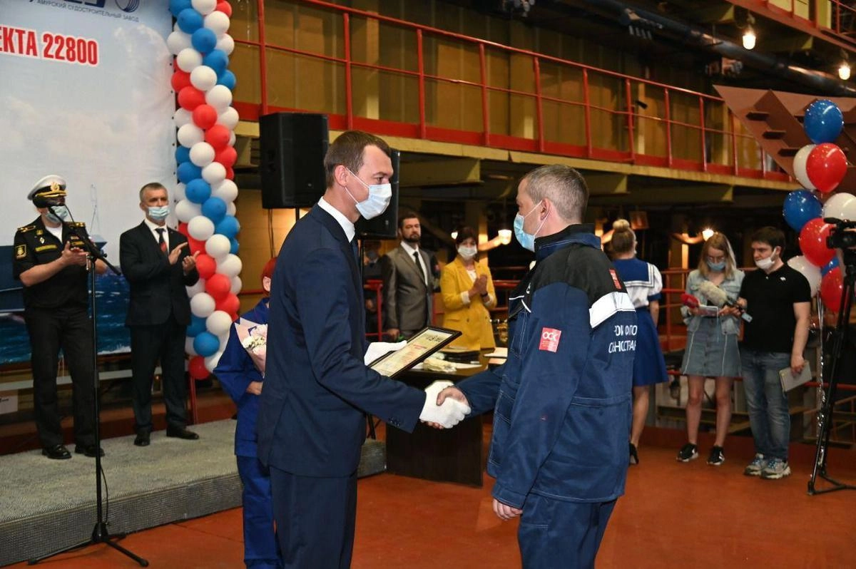 Церемония закладки малого ракетного корабля проекта 22800 "Павловск"