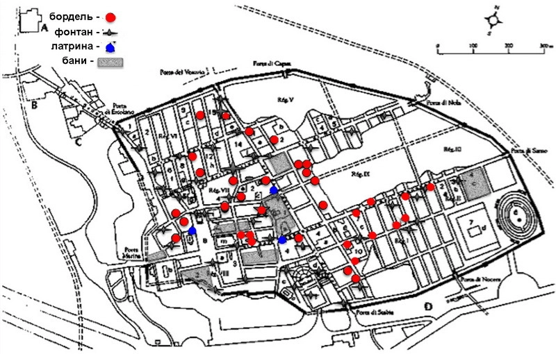 Карта расположения помпейских борделей. cambridge.org