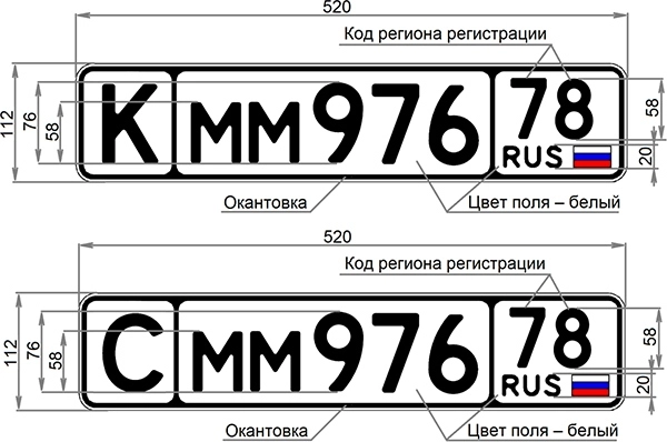 Передние номера для ретро (классических — с буквой К) и спортивных автомобилей (с буквой С)