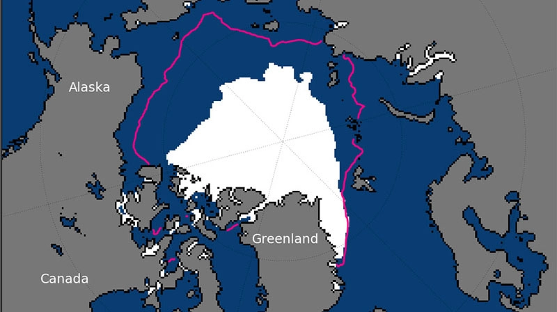 Визуализация сокращения площади арктических льдов по данным NSIDC