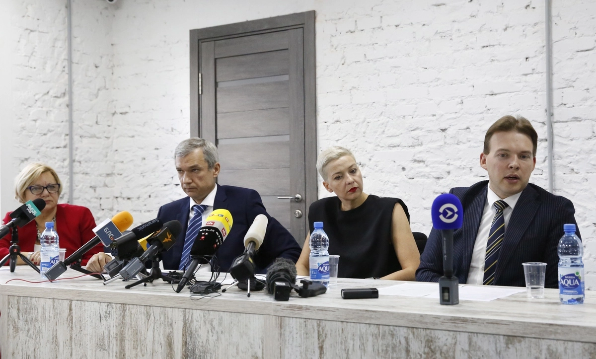 Члены президиума Координационного совета оппозиции: Лилия Власова, Павел Латушко, Мария Колесникова и Максим Знак. 