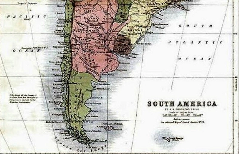 Карта Южной Америки середины XIX века. Патагония принадлежит Чили. taringa.net