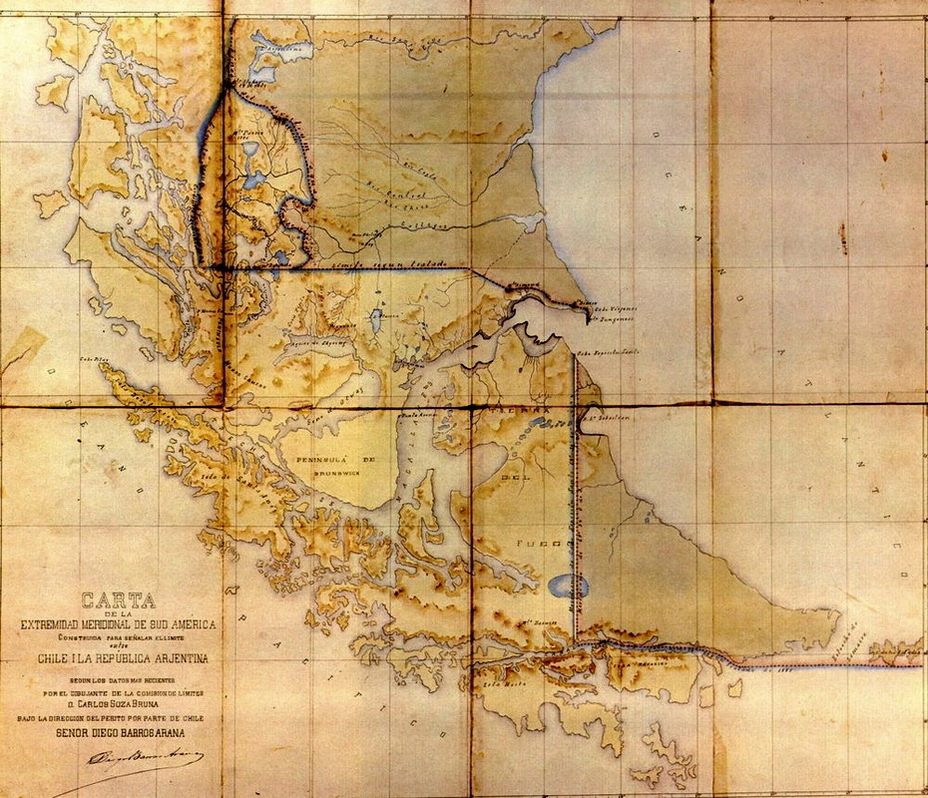 Карта демаркации границы на Огненной земле по договору 1881 года. wikimedia.org