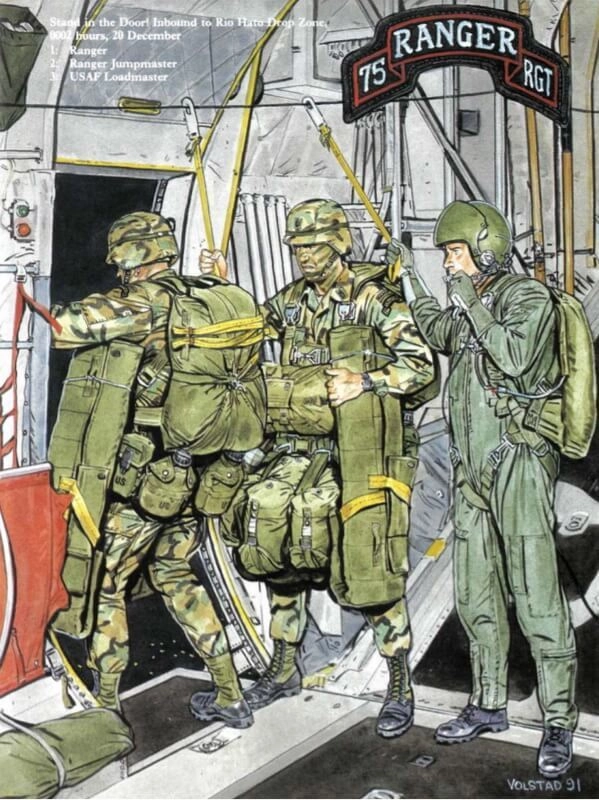 Высадка рейнджеров в Рио-Ато. Рисунок Рональда Вольштада. Источник: Gordon Rottman. Panama 1989–1990. — Osprey Publishing, 1991