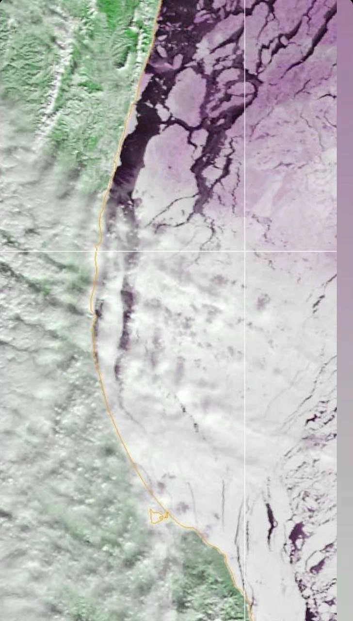 Отрыв льда на спутниковых снимках
