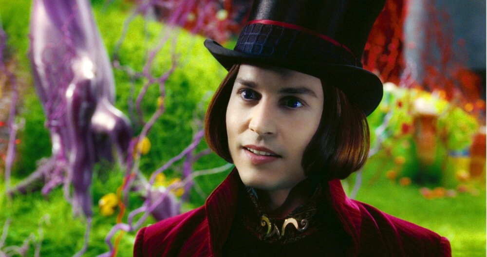 Джонни Депп в образе Вилли Вонки в фильме Тима Бертона "Чарли и Шоколадная фабрика"