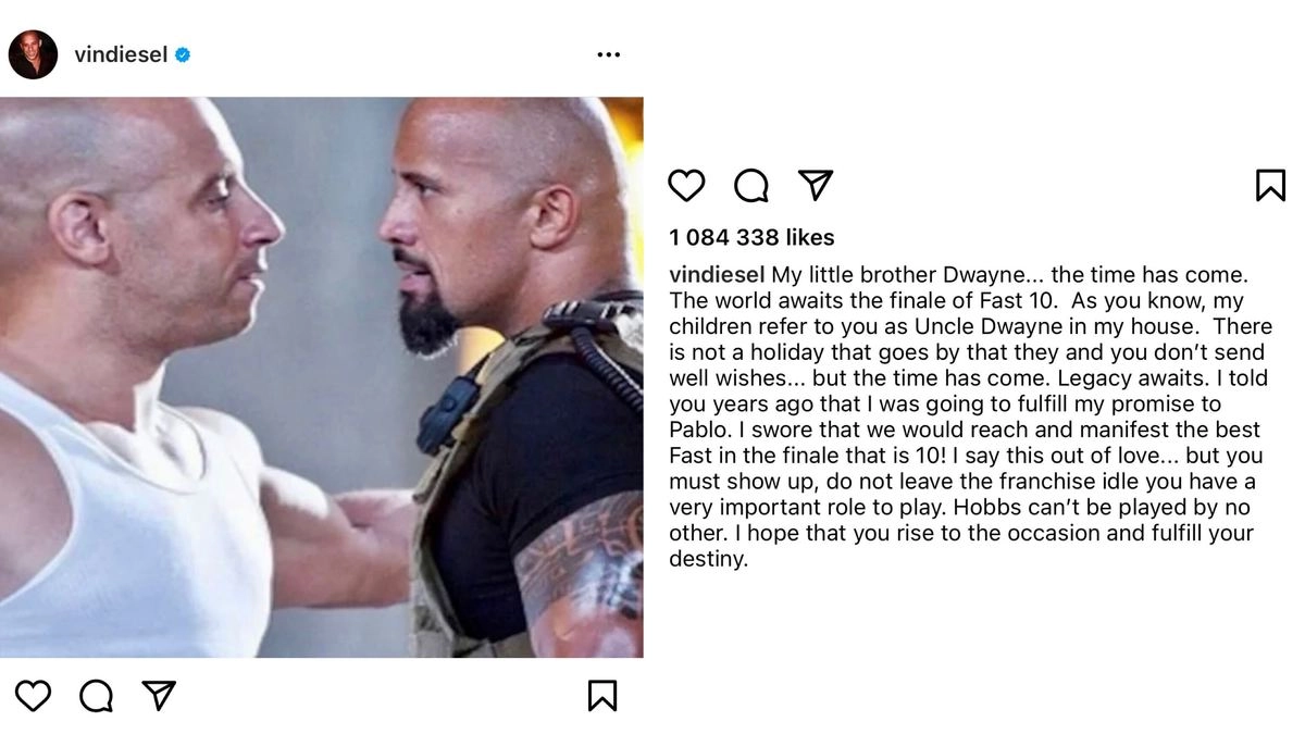 Вот какой пост Дизель выложил в своем Инстаграме. Перевод читайте ниже. Вот какой пост Дизель выложил в своем Инстаграме. Перевод читайте ниже.