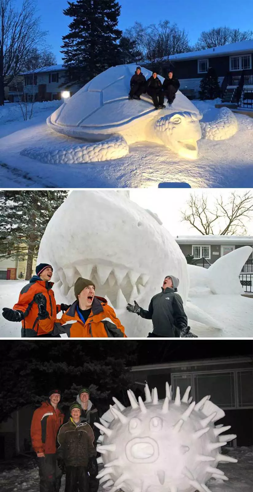 Каждый год эти братья делают гигантскую снежную скульптуру у себя во дворе.