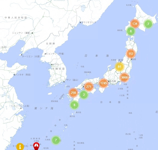 На "Дорозоку" отображаются только шумные места Японии. Самая громкая окружающая среда - в Токио и Осаке. 