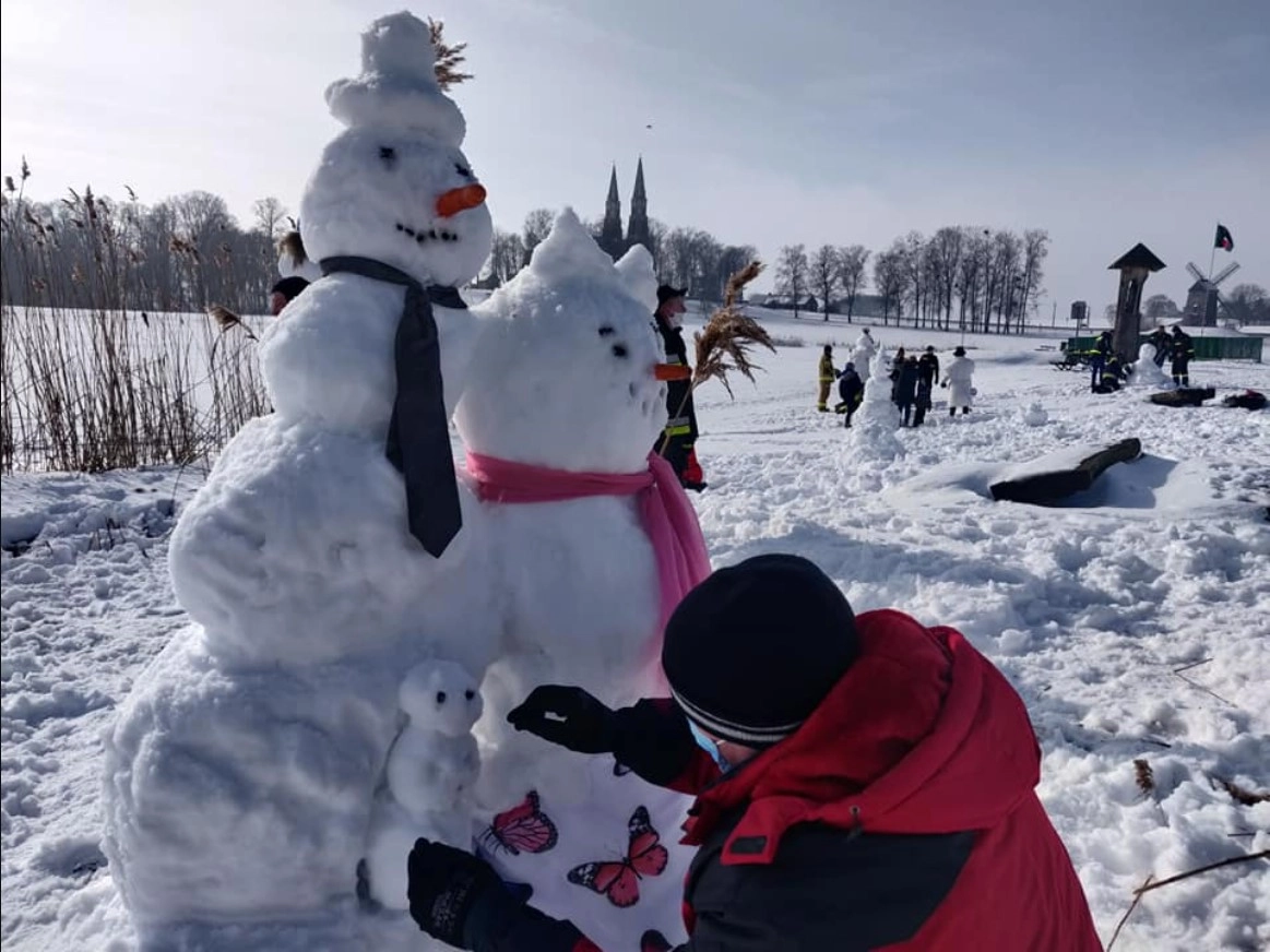 Жители города слепили тысячу снеговиков. Жители города слепили тысячу снеговиков.