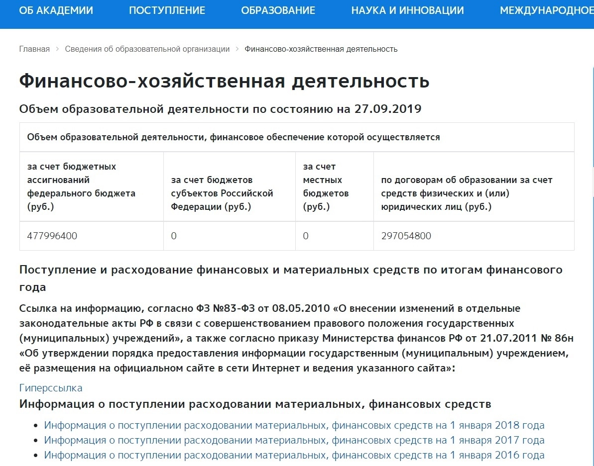 Сведения о выделении средств на хозяйственное обеспечение