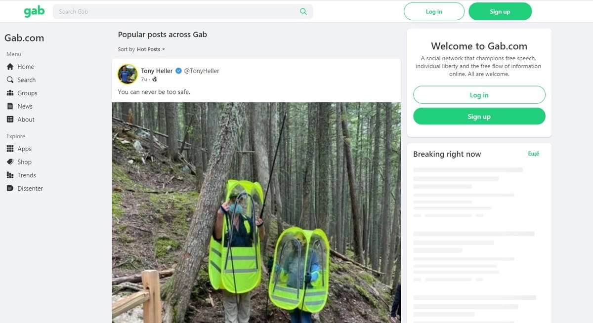 Главная страница Gab