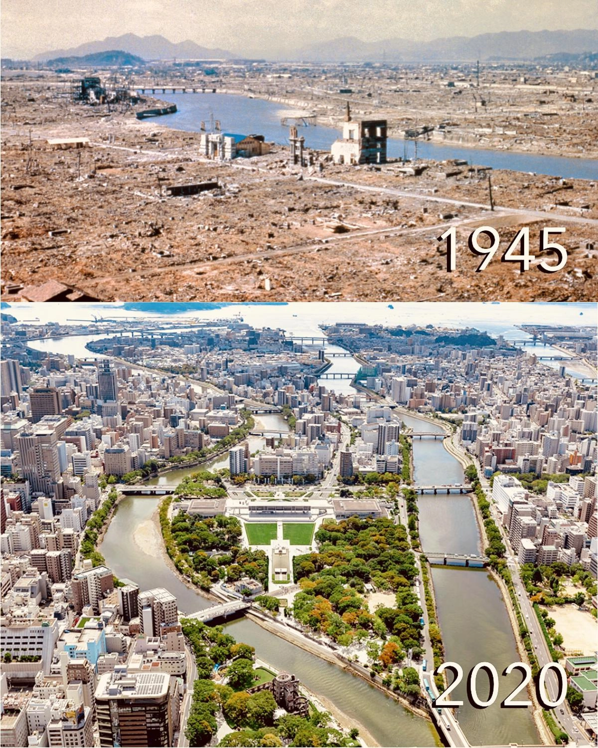 Как выглядела Хиросима сразу же после бомбежки и сейчас 