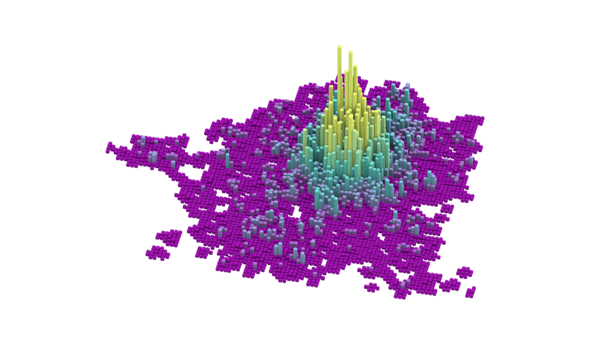 Модель распределения заведений общественного питания в Большом Париже, построенная по данным OSM.