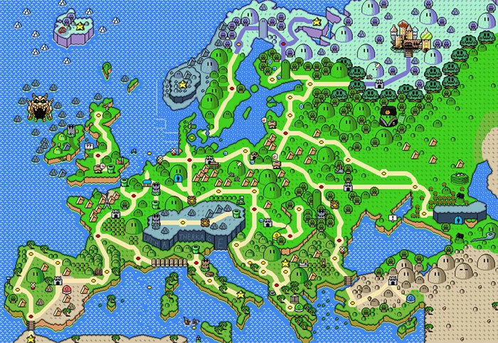 Карта Европы в стиле Super Mario 