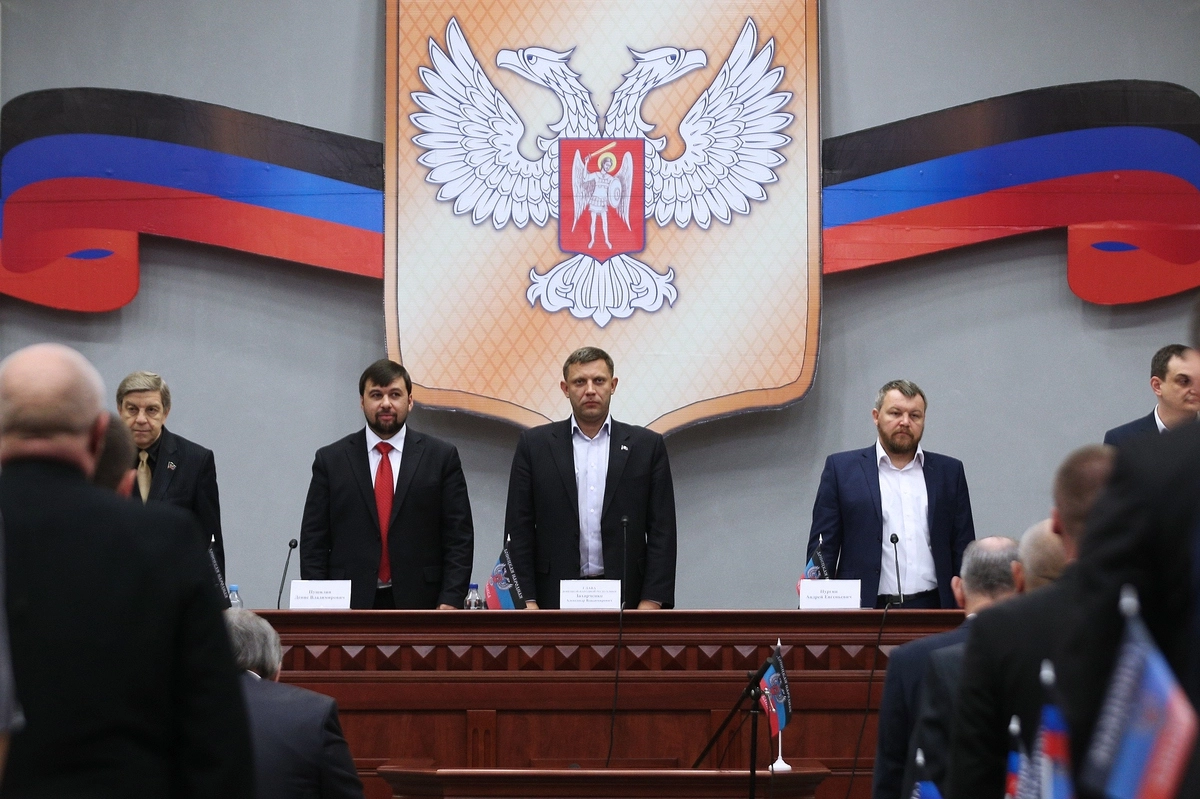 Денис Пушилин, Александр Захарченко и Андрей Пургин. Денис Пушилин, Александр Захарченко и Андрей Пургин.