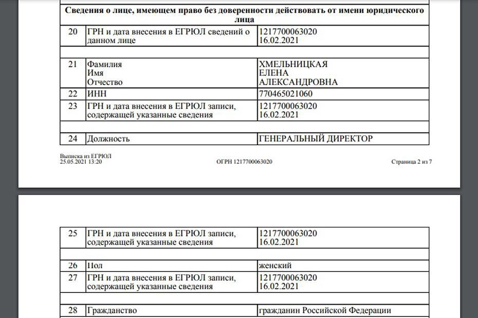 Скриншот выписки из Единого государственного реестра юридических лиц со сведениями о фонде «Звезда на ладошке»