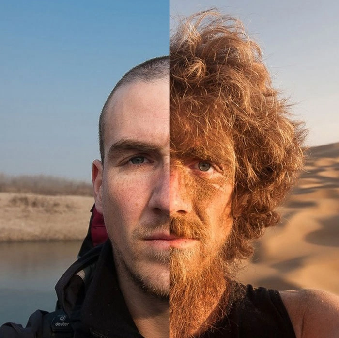 Фото до и после человека, который целый год путешествовал по Китаю. 