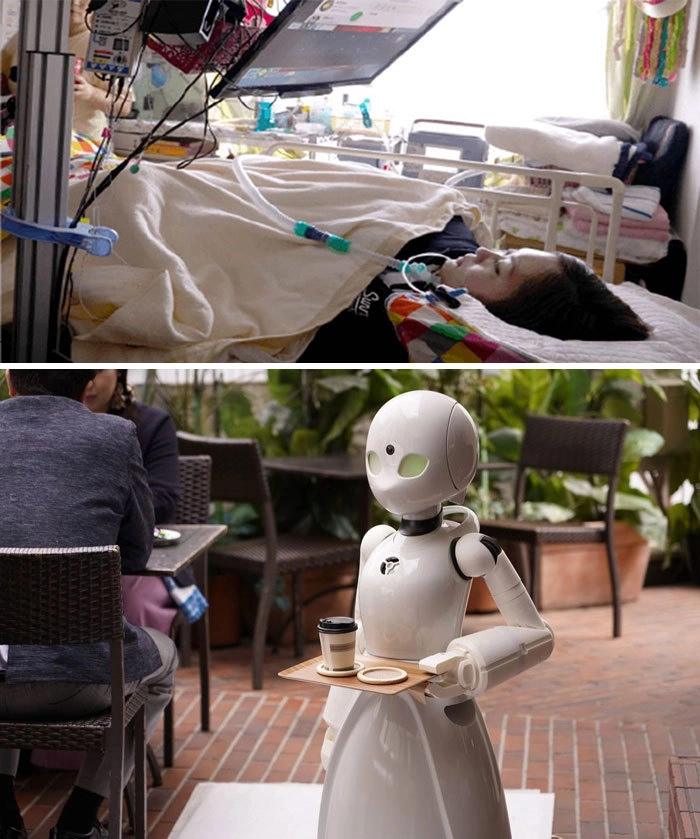 Кафе в Японии наняло для управления роботами-официантами парализованных людей. 