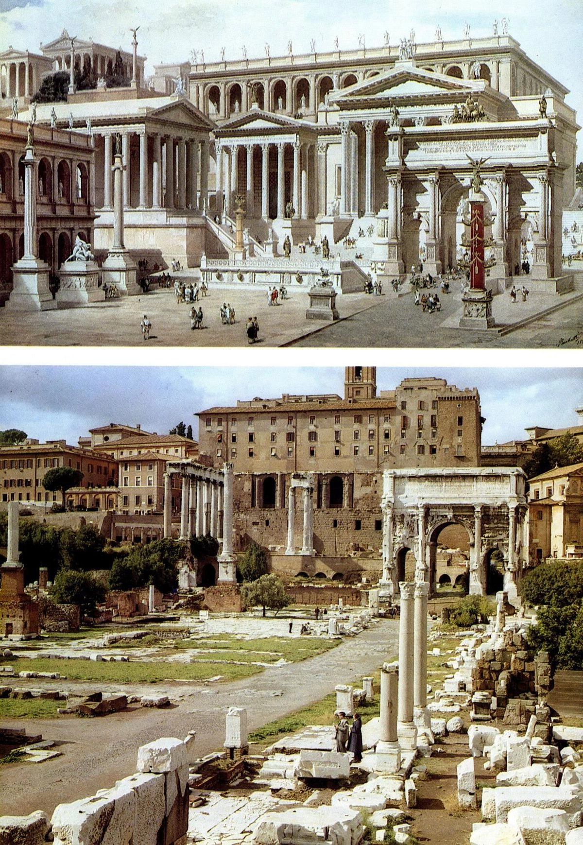 Римский форум несколько тысяч лет назад Vs. Что от него осталось. 