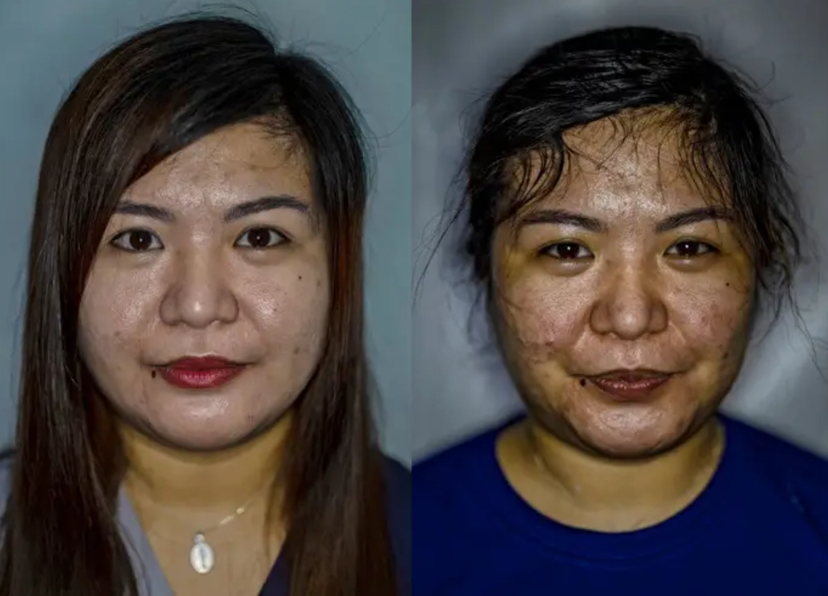 Филиппинская медсестра до и после смены в ковидном госпитале. 