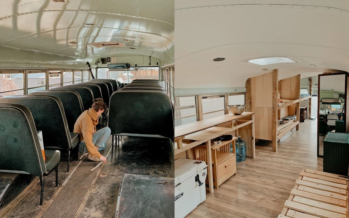 Троица переделала старый школьный автобус в дом на колесах. Троица переделала старый школьный автобус в дом на колесах.