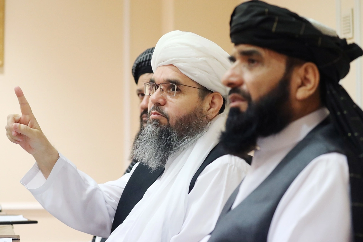 Пресс-конференция делегации политического офиса движения "Талибан" (запрещено в РФ) в Москве Сергей Савостьянов/ТАСС Пресс-конференция делегации политического офиса движения "Талибан" (запрещено в РФ) в Москве Сергей Савостьянов/ТАСС