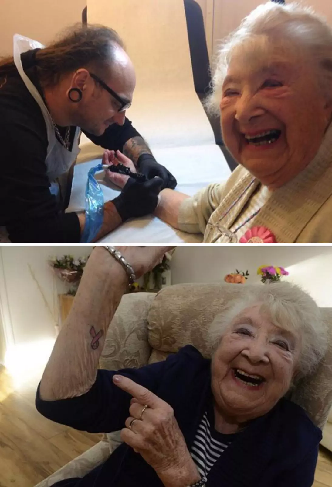 90-летняя бабуля, которая в течение пяти лет боролась с раком и победила, решила увековечить этот факт на руке.