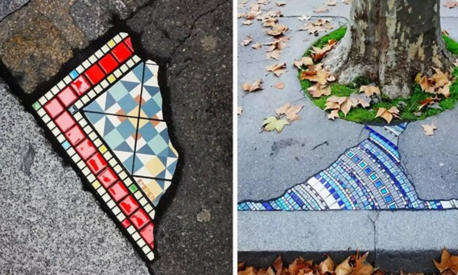Художник из Франции восстанавливает тротуары с помощью мозаики.