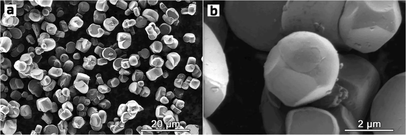 Микроскопические изображения сферических частиц, из которых состоит многообещающий новый аккумуляторный электрод.