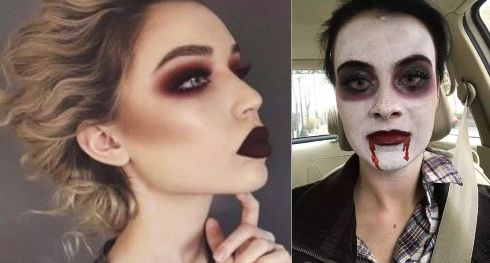 "«Профессиональный» макияж на Хэллоуин за 60 долларов. Я попросил фото слева, только с небольшим количеством фальшивой крови. Справа то, что мне дал визажист".