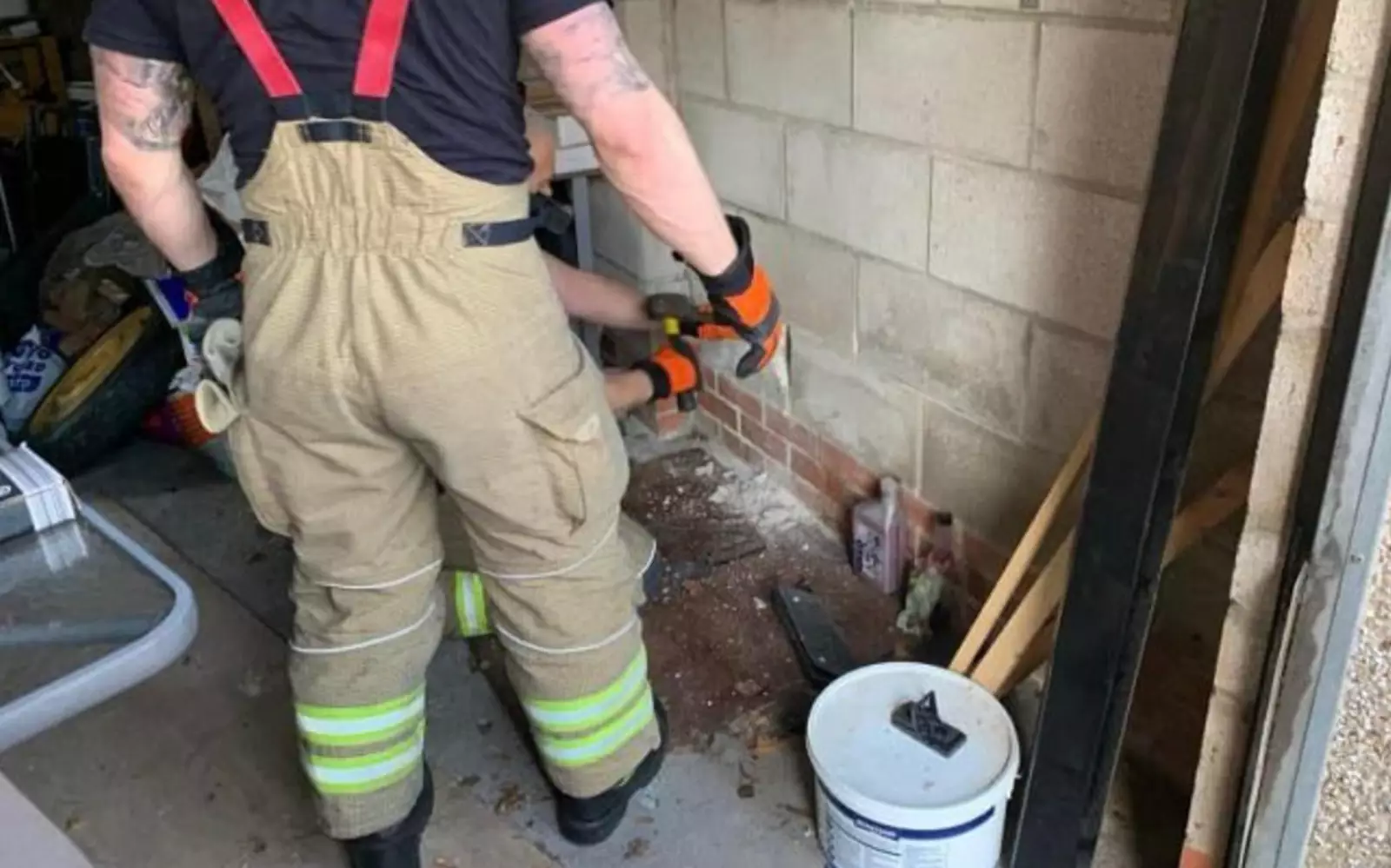 Пожарные Эшфилда прибыли к дому престарелых Willis Lodge, чтобы спасти лисенка, застрявшего в узкой щели между бетонной стеной и гаражом. Пожарные Эшфилда прибыли к дому престарелых Willis Lodge, чтобы спасти лисенка, застрявшего в узкой щели между бетонной стеной и гаражом.