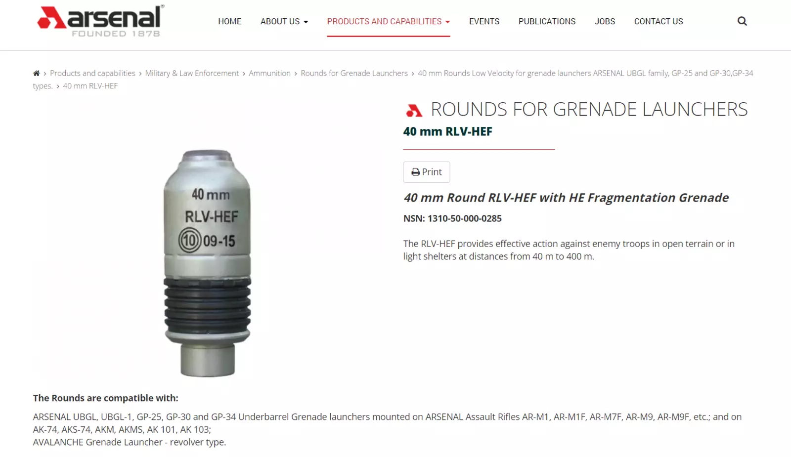 40-мм патрон RLV-HEF для гранатометов, производитель Арсенал-Болгария 