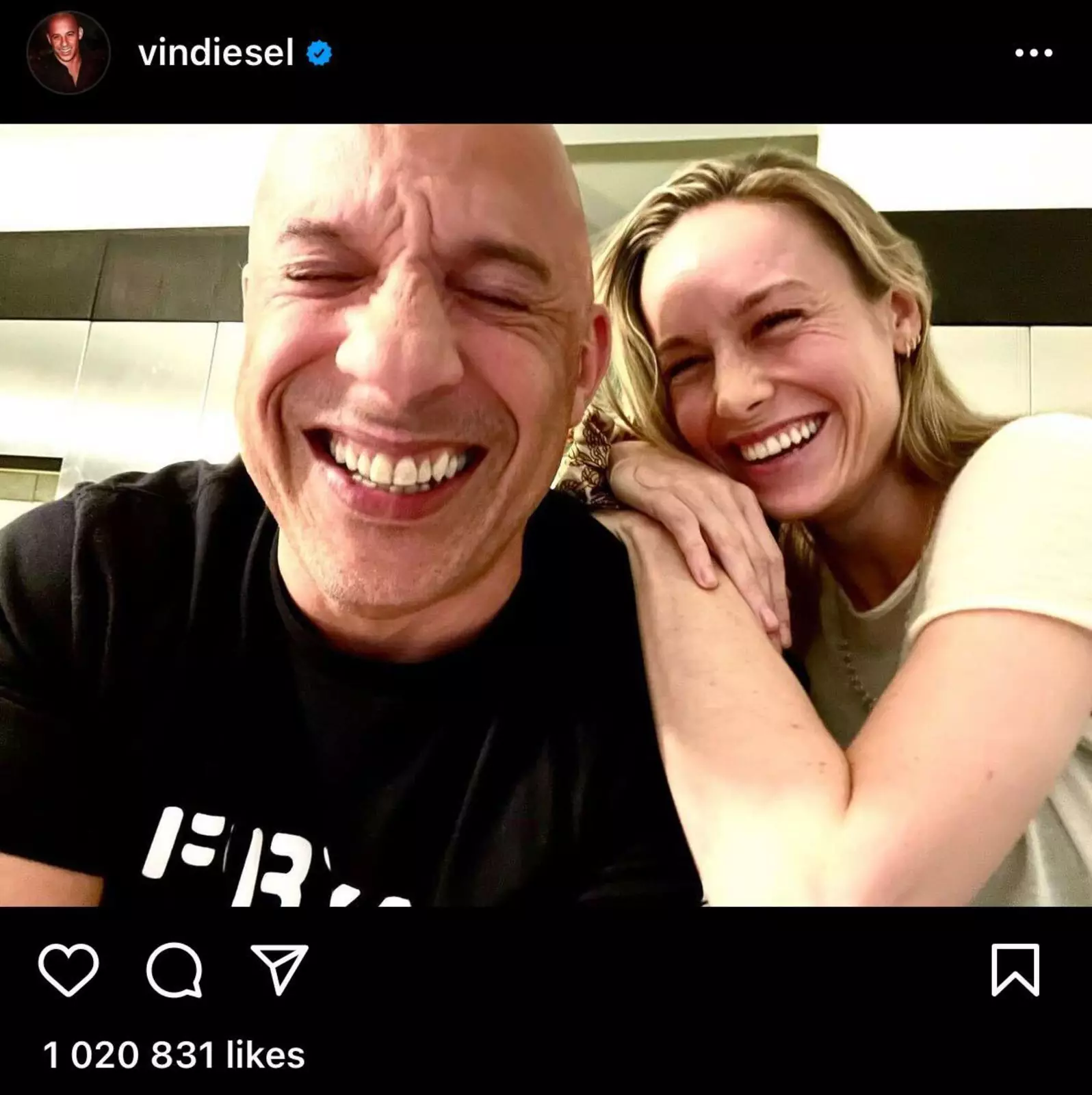 Этим постом в соцсетях Вин Дизель поприветствовал звезду "Капитана Марвел" в команде "Форсажа".