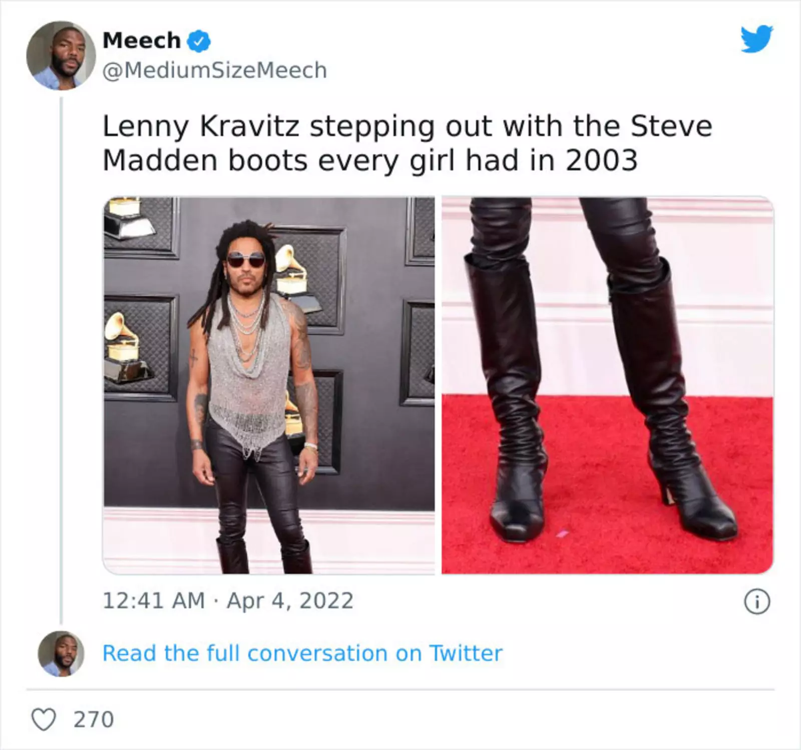 Ленни Кравитц вышел на красную дорожку Грэмми в сапожках, которые были в каждом девичьем гардеробе еще в 2003-м годе. Как же циклична мода!