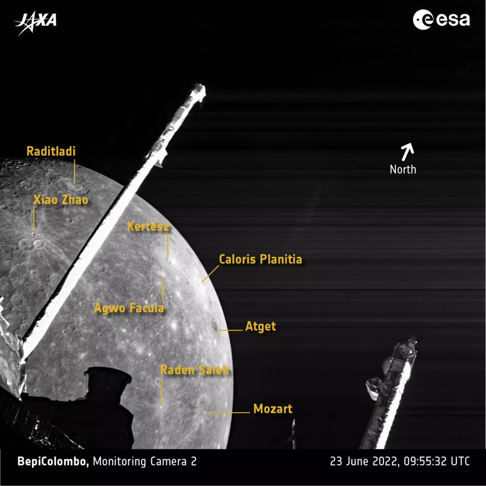 Вид Северного полушария Меркурия, который был запечатлён во время второго облёта.
