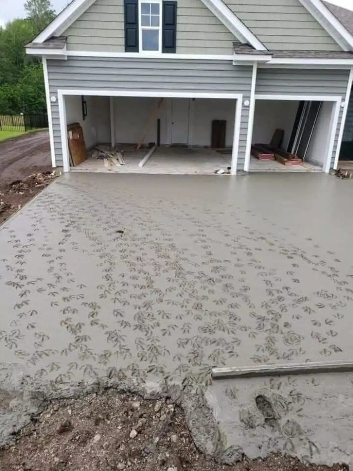 Когда залили бетон рядом с домом у пруда с утками.