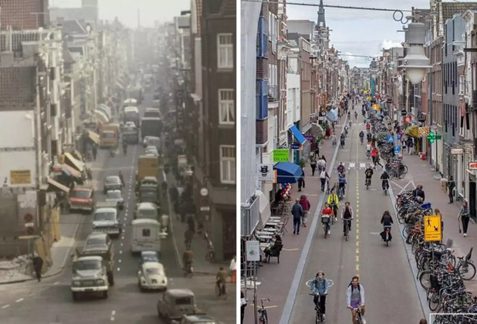 Улица Харлеммердейк в Амстердаме, Нидерланды (1971 и 2020 годы).