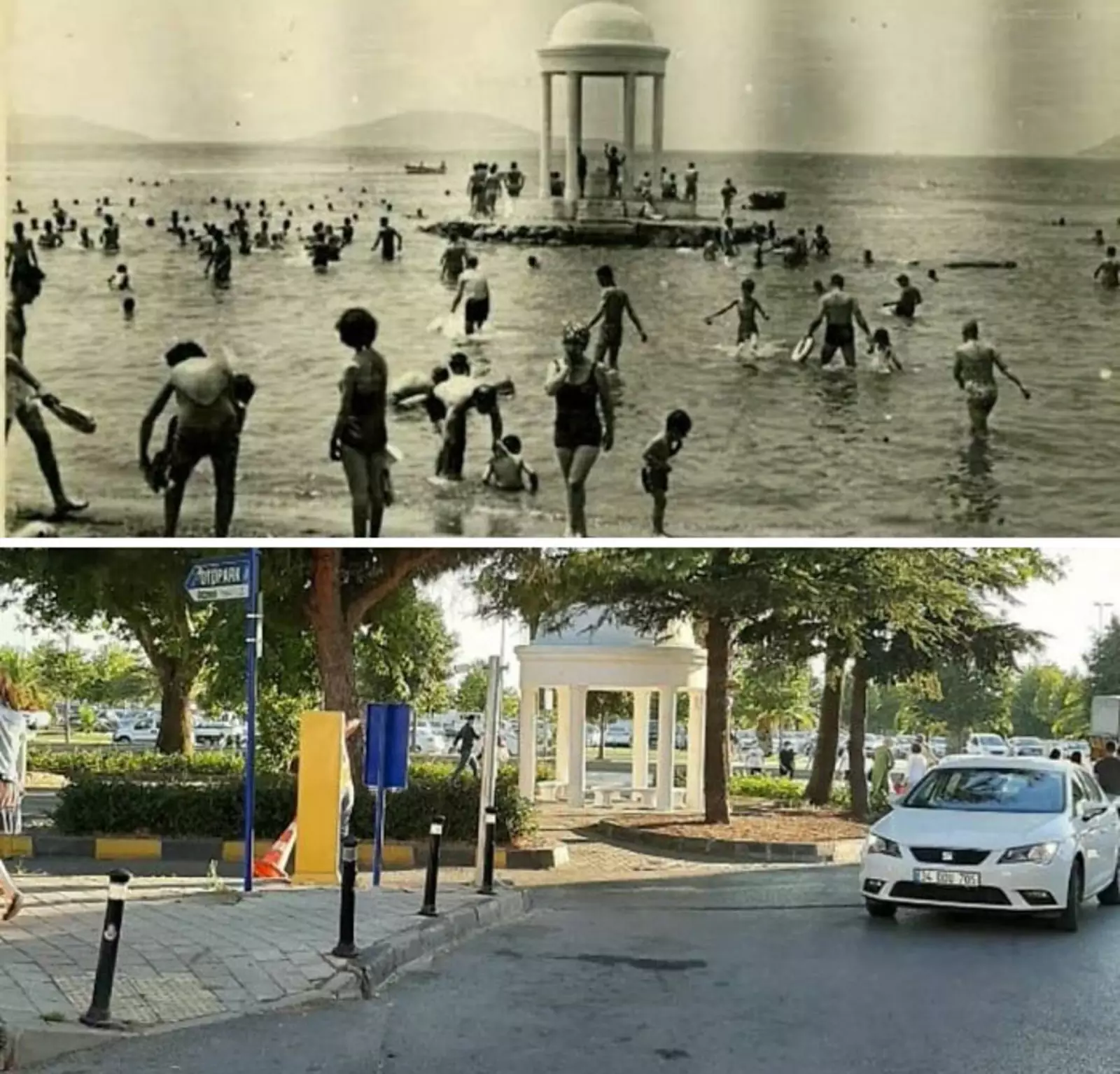 Пляж Сурейя в 1940-х годах и сейчас, Стамбул.