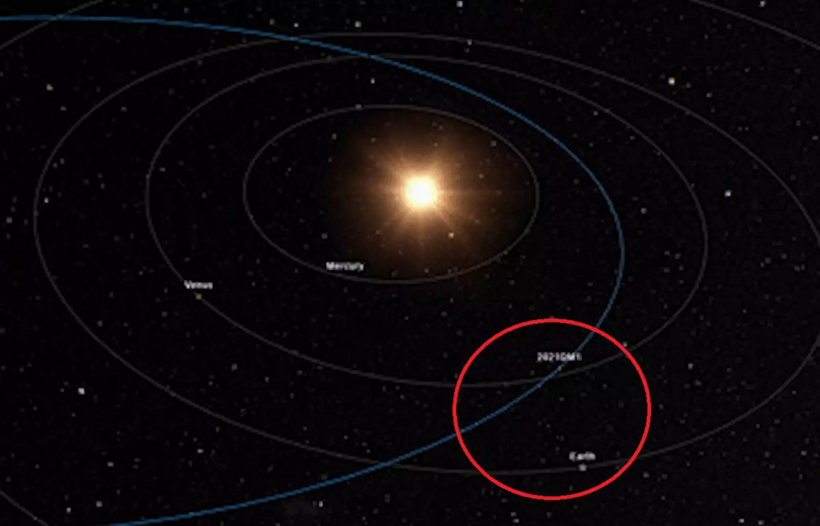 Траектория движения астероида 2021 QM1 проходит в опасной близости от Земли.